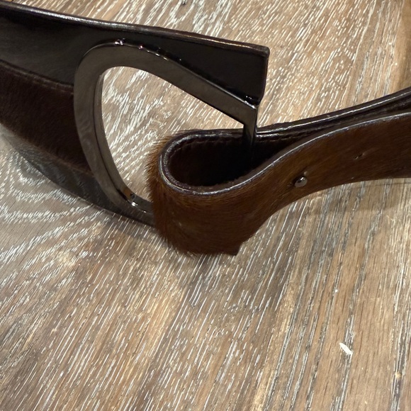 W by Worth Mixed Media Brown Leather & Calf Hair Statement Belt - Med - Like New - Picture 6 of 7